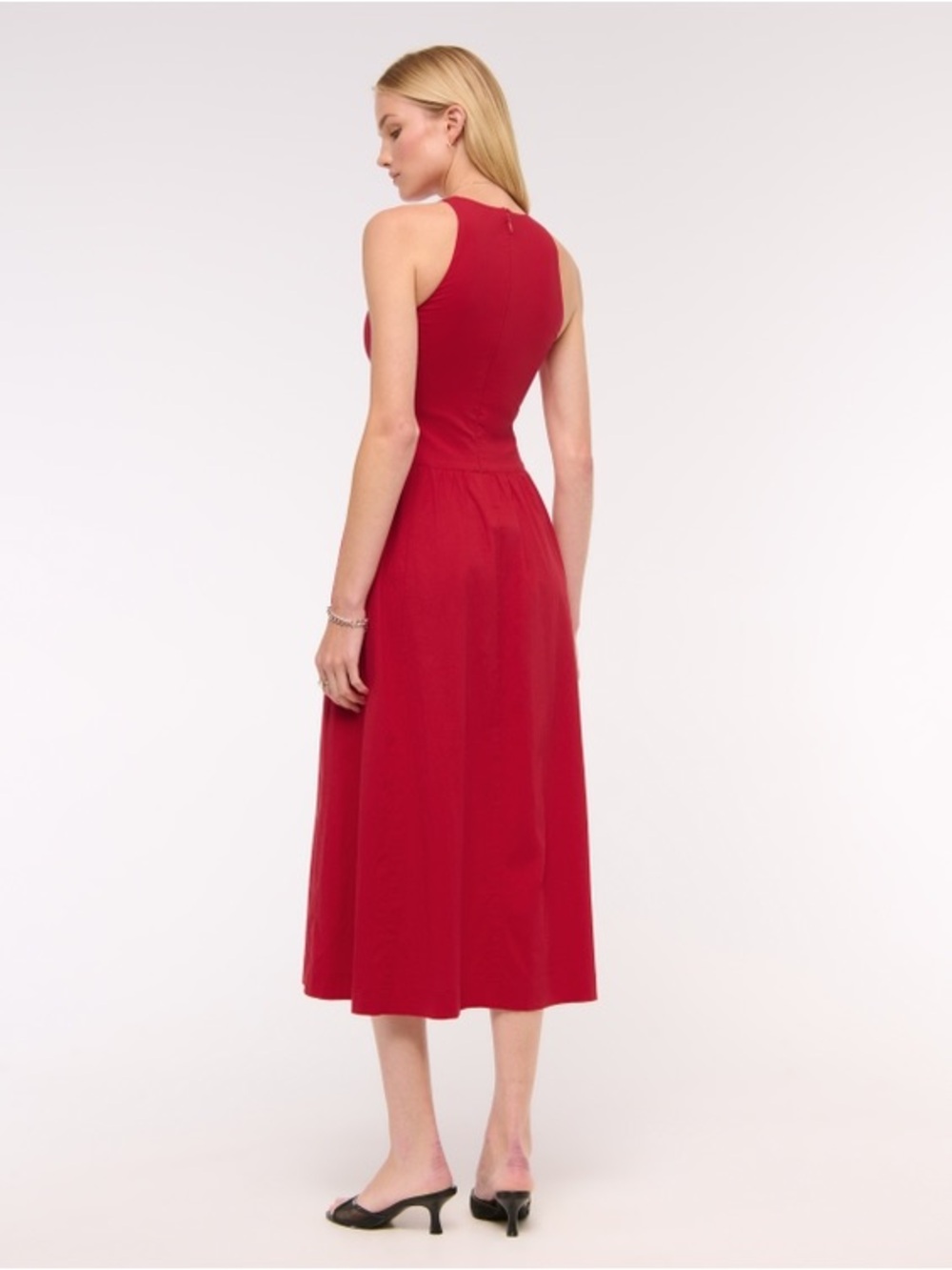 Abercrombie & Fitch - High-Neck Drop-Waist Midi Dress - Vivid Red - Picture 4 of 8
